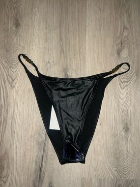 VAI21 High-Leg Bikini Bottoms with Gold Logo Detail – Size 10